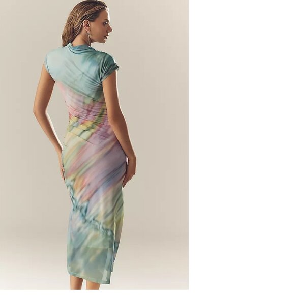 Anthropologie The Maya Ruched Cowl-Neck Mesh Dress new nwt size S green - Picture 3 of 11